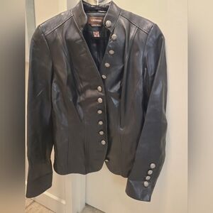 Black Italian Leather Blazer with Silver Buttons